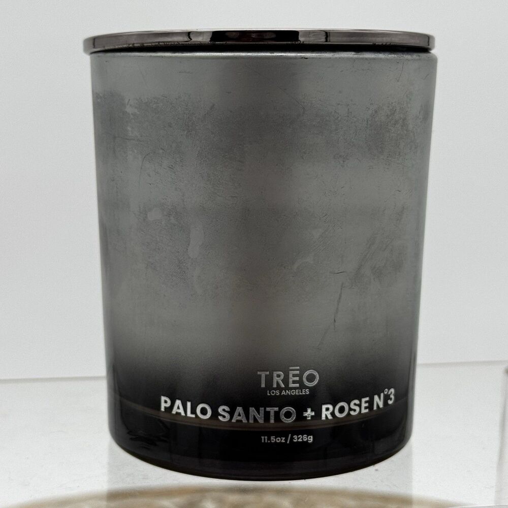 Treo Candle Palo Santo And Rose N3 11.5 Oz 1 Wick Black Silver Gift Earthy